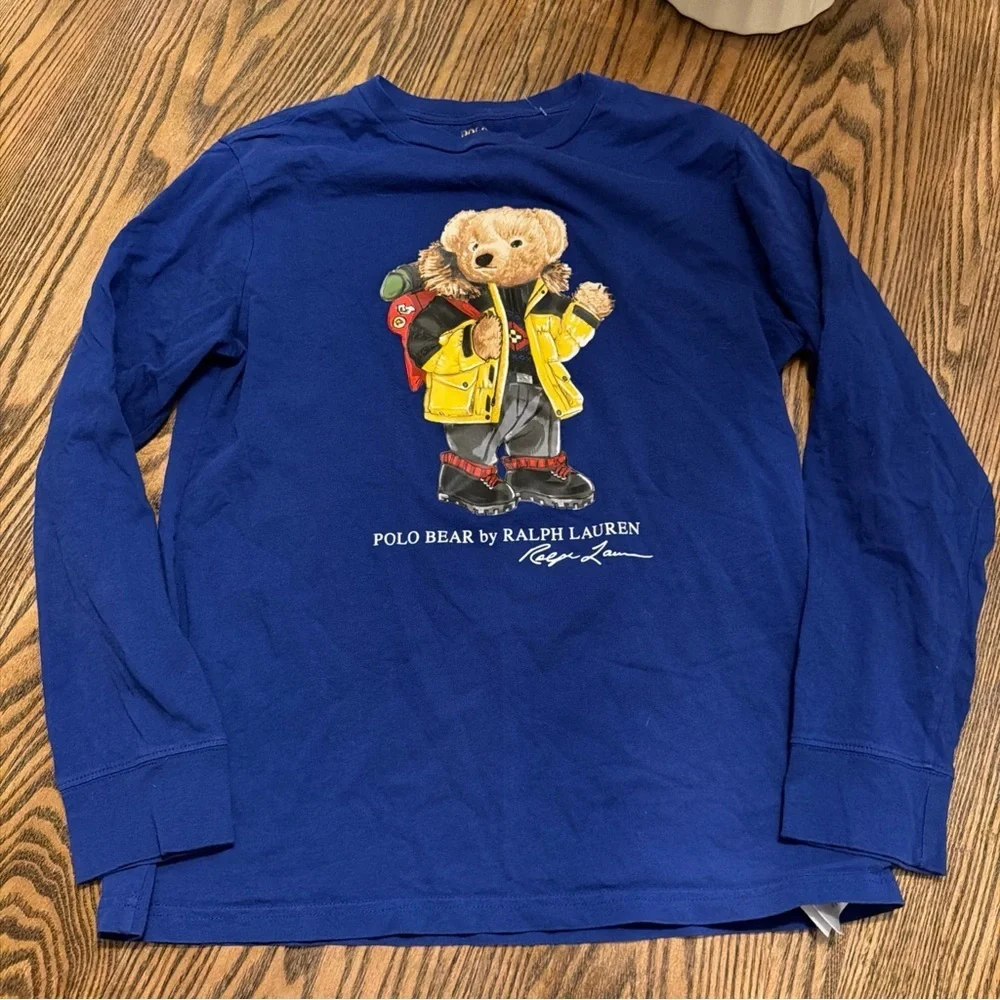 Ralph Lauren Kids Long Sleeve Shirt with Polo Bear in Blue and Yellow